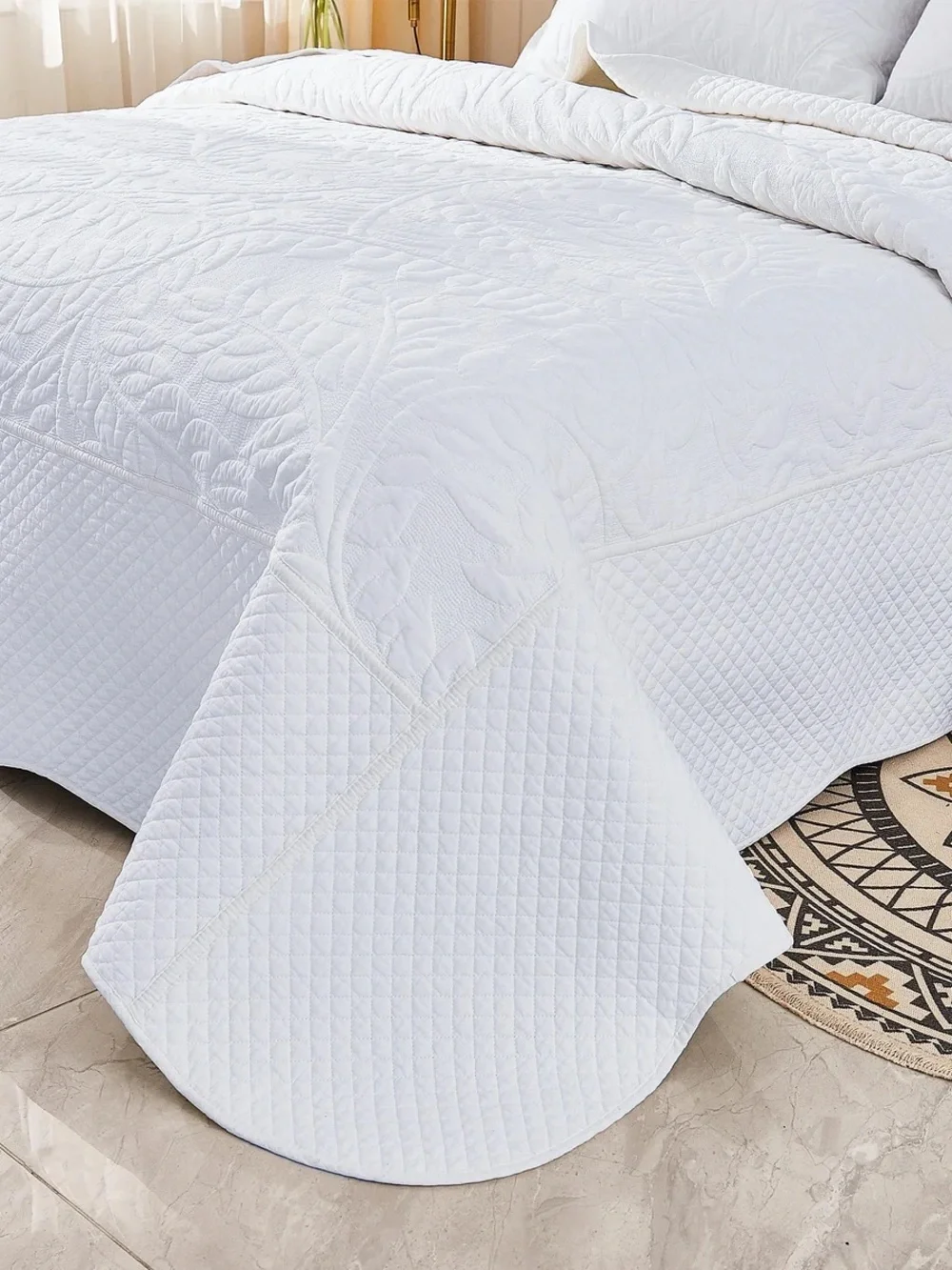 3 PIECE 100% COTTON QUILT SET, OVERSIZED QUILTED BEDSPREAD
